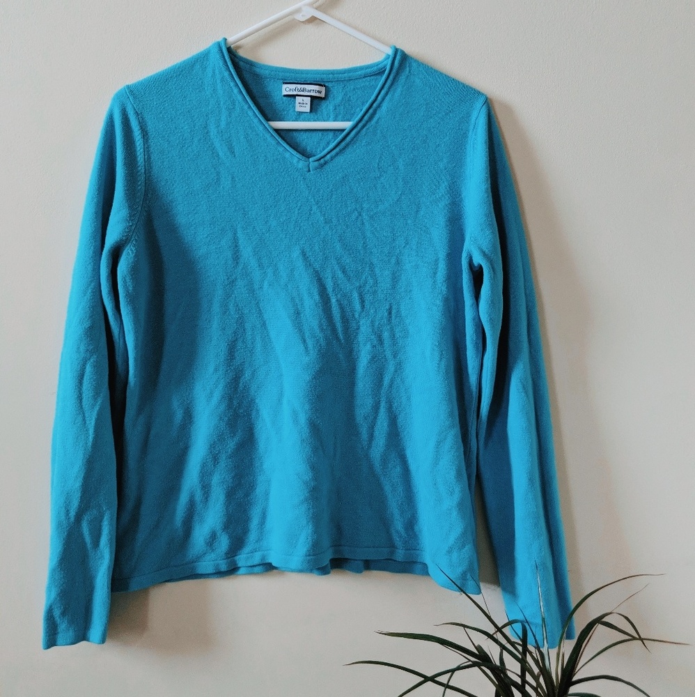 blue v-neck sweater